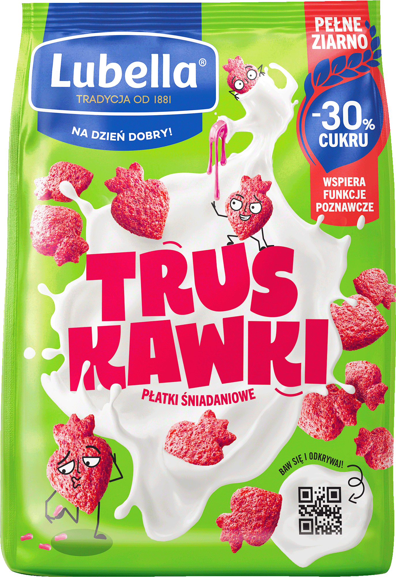 LUBELLA Płatki śniadaniowe truskawki truskawkowe -30% cukru 230g