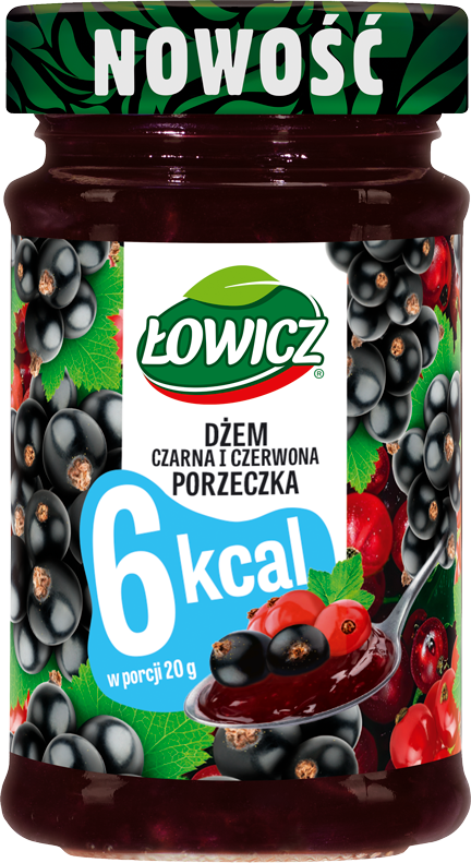 ŁOWICZ dżem o smaku czarna i czerwona porzeczka niskokaloryczny 6KCAL 200g