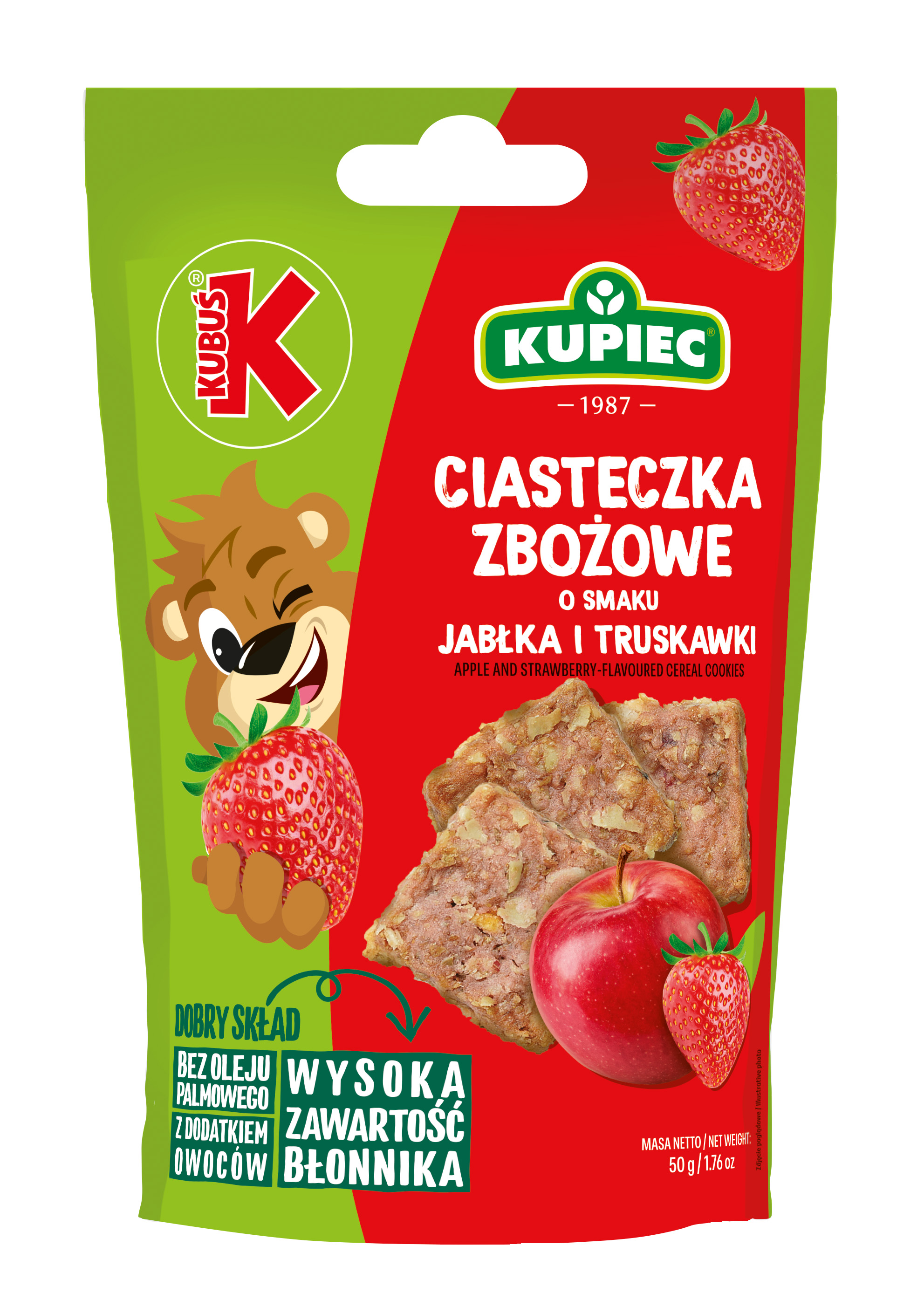 KUPIEC&KUBUŚ Ciasteczka zbożowe jabłko-truskawka 50g