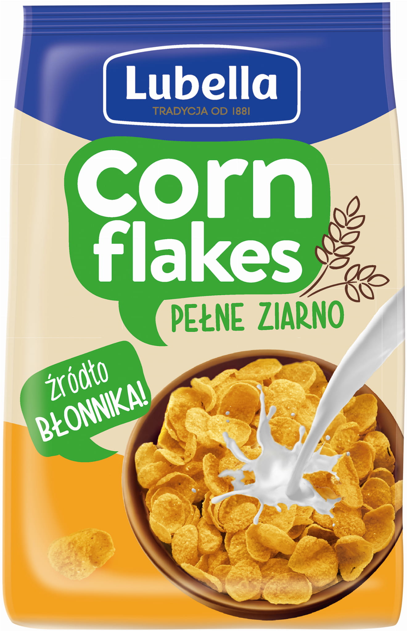 Lubella Corn Flakes Pełne Ziarno Płatki kukurydziane 500g