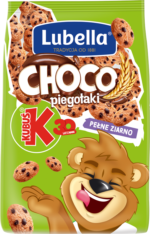 Lubella Mlekołaki Choco Piegołaki Zbożowe chrupki w kształcie ciasteczek o smaku czekoladowym 500g