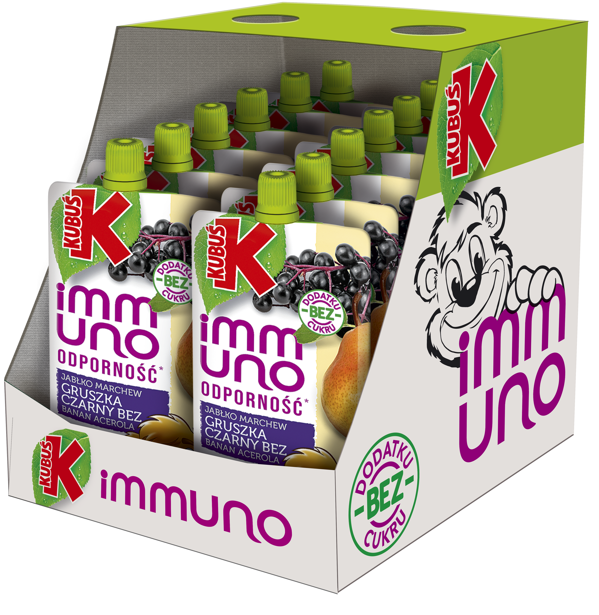 Kubuś Immuno Odporność Mus jabłko gruszka marchew banan acerola czarny bez 12x100 g