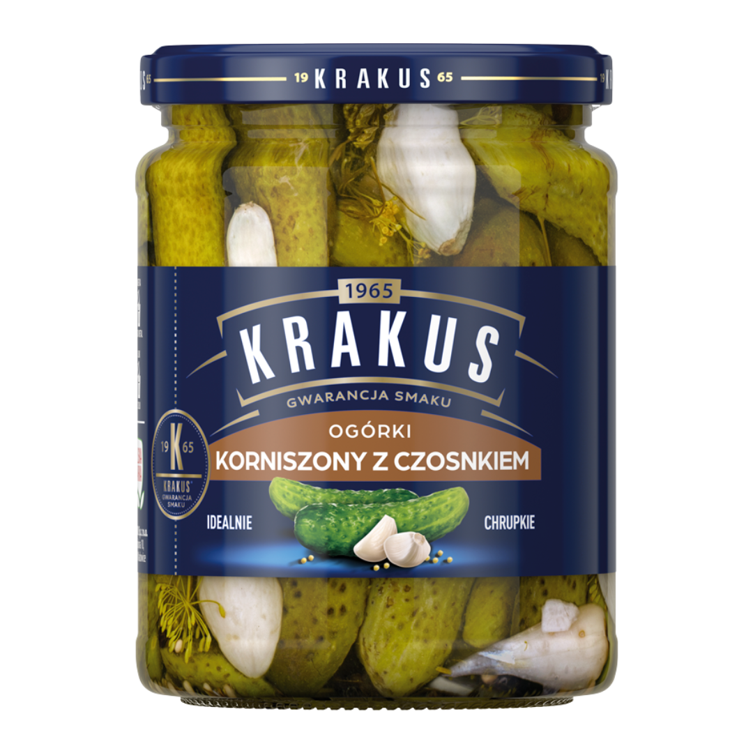 Krakus Ogórki korniszony z czosnkiem 500 g