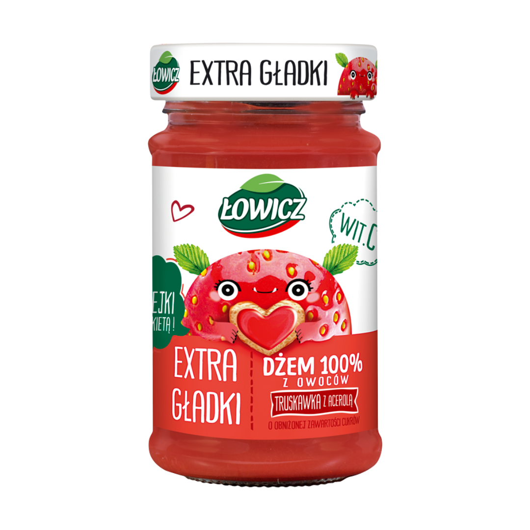 Łowicz Extra Gładki 100% Truskawka 225 g