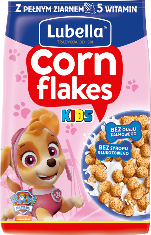 Lubella Płatki Corn Flakes Psi Patrol w kształcie kuleczek 400g