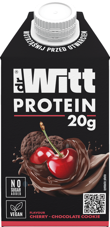 DR WITT PROTEIN KOKTAJL O SMAKU CZEKOLADOWEGO CIASTKA Z WIŚNIĄ 20g białka 500ml