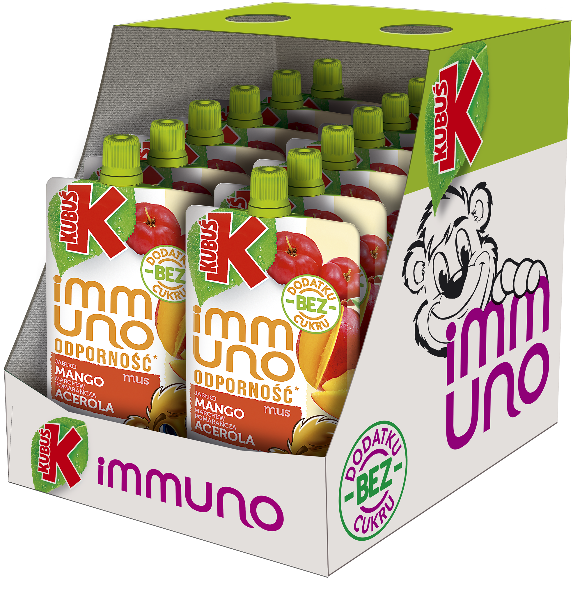 Kubuś Immuno Odporność Mus jabłko mango marchew pomarańcza acerola 12x100 g