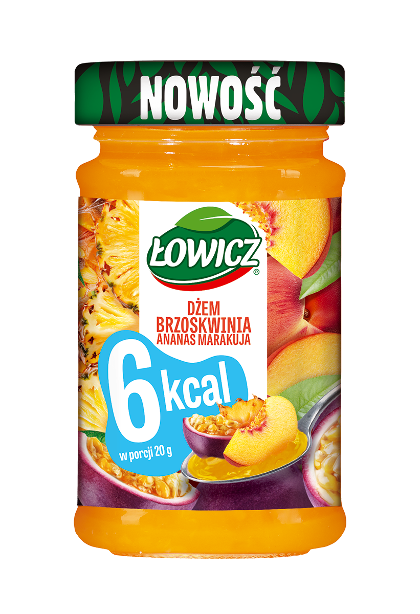 ŁOWICZ dżem niskokaloryczny 6 kalorii brzoskwinia-ananas-marakuja 200g